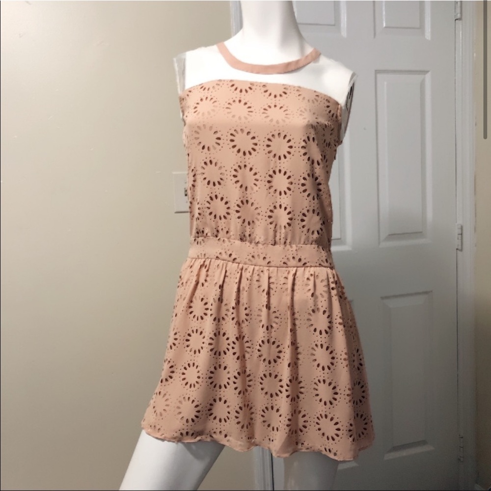 Laser Cut Nude Color Dress Korean Style Strapless Illusion